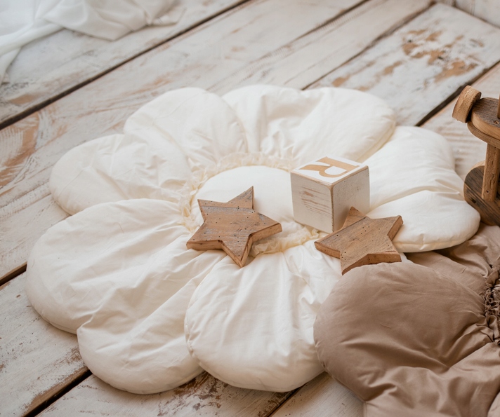 Bawełniana mata kwiat 5 dla dzieci do zabawy dekoracja pokoju ecru