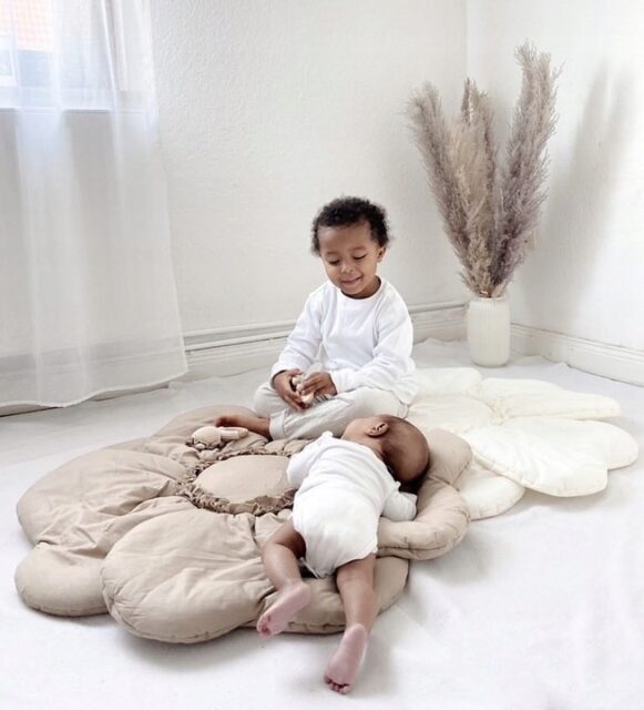 Bawełniana mata kwiat 5 dla dzieci do zabawy dekoracja pokoju ecru