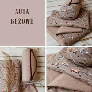 Bawełniany kocyk 3w1 zestaw auta beż junior
