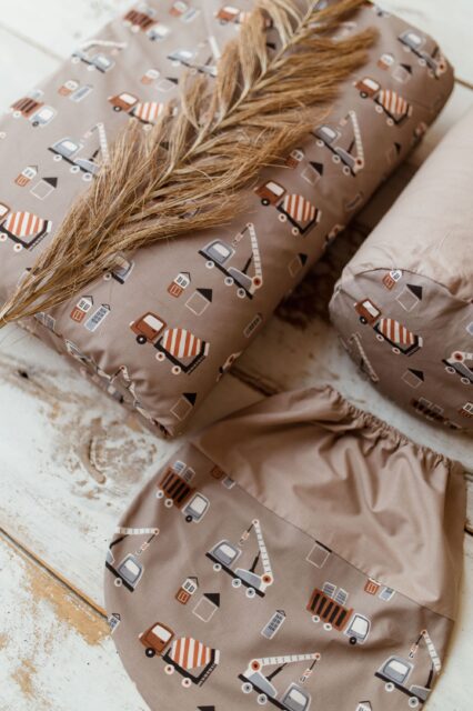Bawełniany kocyk 3w1 zestaw auta beż junior