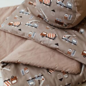 Bawełniany kocyk 3w1 zestaw auta beż junior