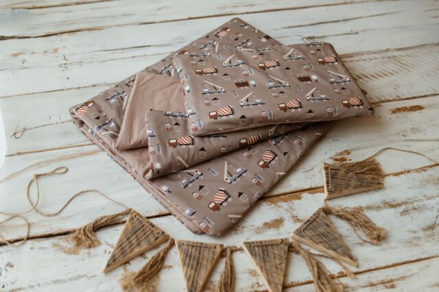 Bawełniany kocyk 3w1 zestaw auta beż junior