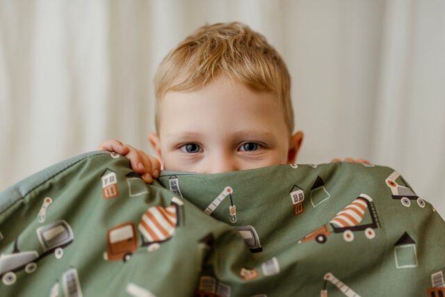 Bawełniany kocyk auta 3w1 zestaw szałwia junior