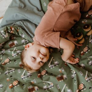 Bawełniany kocyk auta 3w1 zestaw szałwia junior