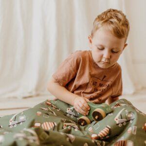 Bawełniany kocyk auta 3w1 zestaw szałwia junior