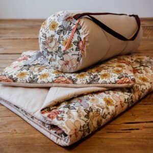 Bawełniany kocyk pościel premium 3w1 zestaw retro kwiaty natural junior