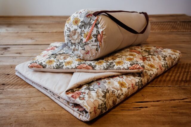 Bawełniany kocyk pościel premium 3w1 zestaw retro kwiaty natural junior