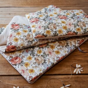 Bawełniany kocyk pościel premium 3w1 zestaw retro kwiaty natural junior