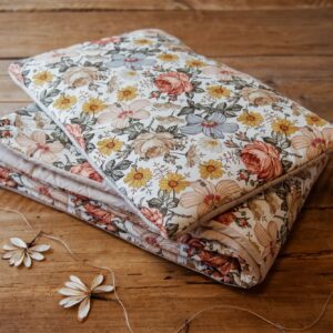 Bawełniany kocyk pościel premium 3w1 zestaw retro kwiaty natural junior