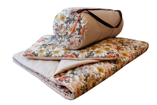 Bawełniany kocyk pościel premium 3w1 zestaw retro kwiaty natural junior