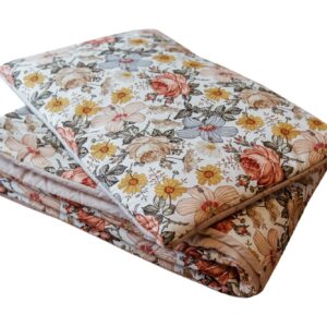 Bawełniany kocyk pościel premium 3w1 zestaw retro kwiaty natural junior
