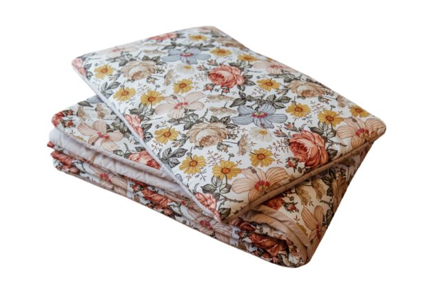 Bawełniany kocyk pościel premium 3w1 zestaw retro kwiaty natural junior