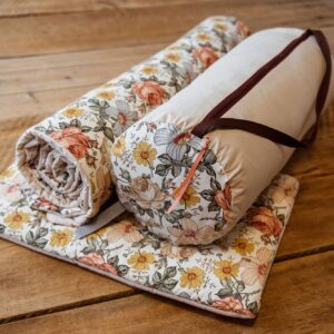 Bawełniany kocyk pościel premium 3w1 zestaw retro kwiaty natural junior