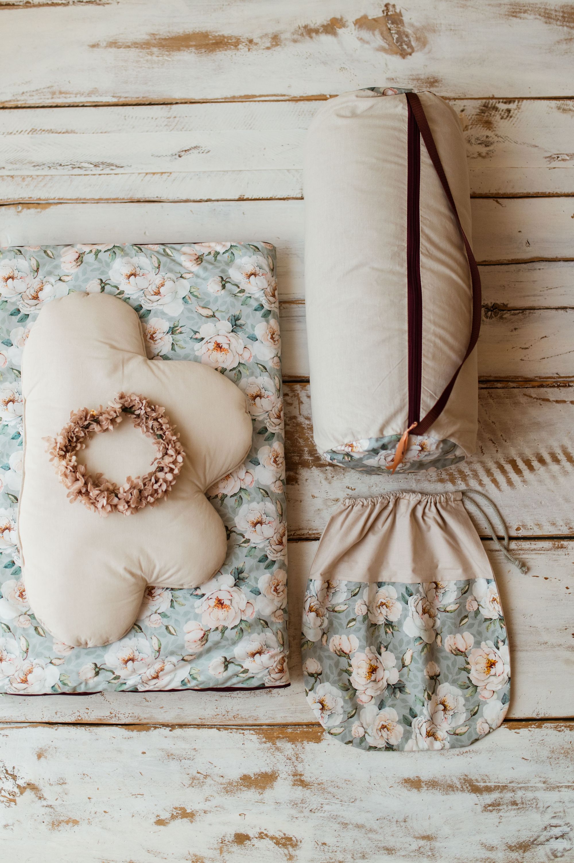 Bawełniany śpiworek pościel do żłobka zestaw 3w1 kwiaty białe magnolie