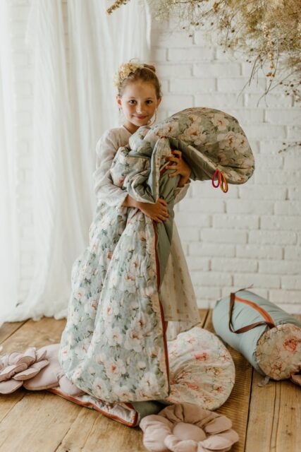 Bawełniany śpiworek pościel do żłobka zestaw 3w1 kwiaty białe magnolie