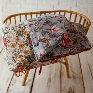 Bawełniany śpiworek pościel do żłobka zestaw 3w1 kwiaty retro natural