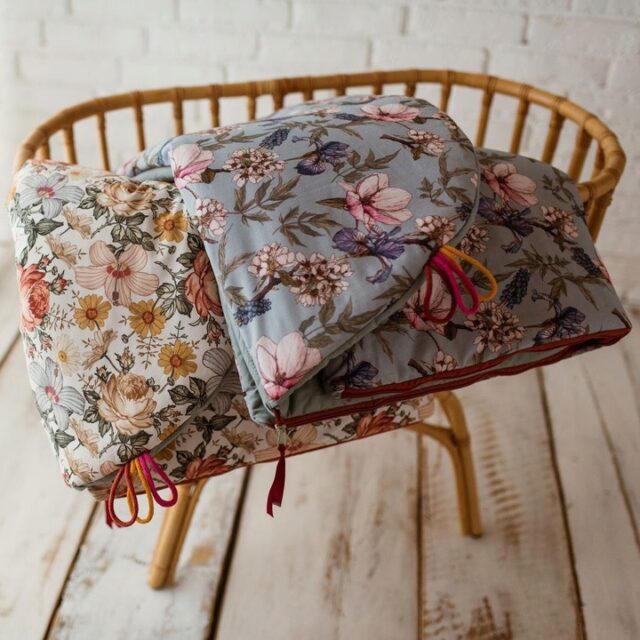 Bawełniany śpiworek pościel do żłobka zestaw 3w1 kwiaty retro natural