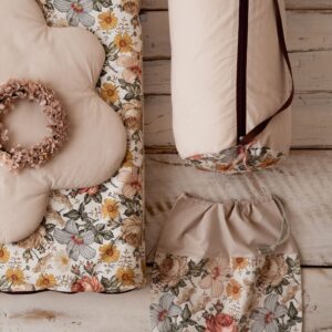 Bawełniany śpiworek pościel do żłobka zestaw 3w1 kwiaty retro natural