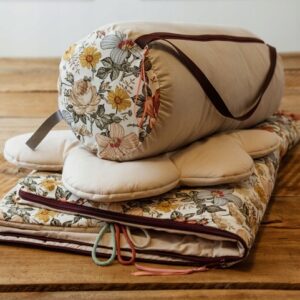 Bawełniany śpiworek pościel do żłobka zestaw 3w1 kwiaty retro natural