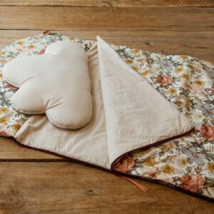 Bawełniany śpiworek pościel do żłobka zestaw 3w1 kwiaty retro natural