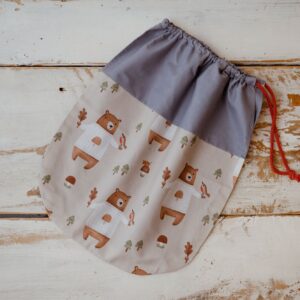 Bawełniany worek na rzeczy zamienne i buciki do przedszkola misie beżowe