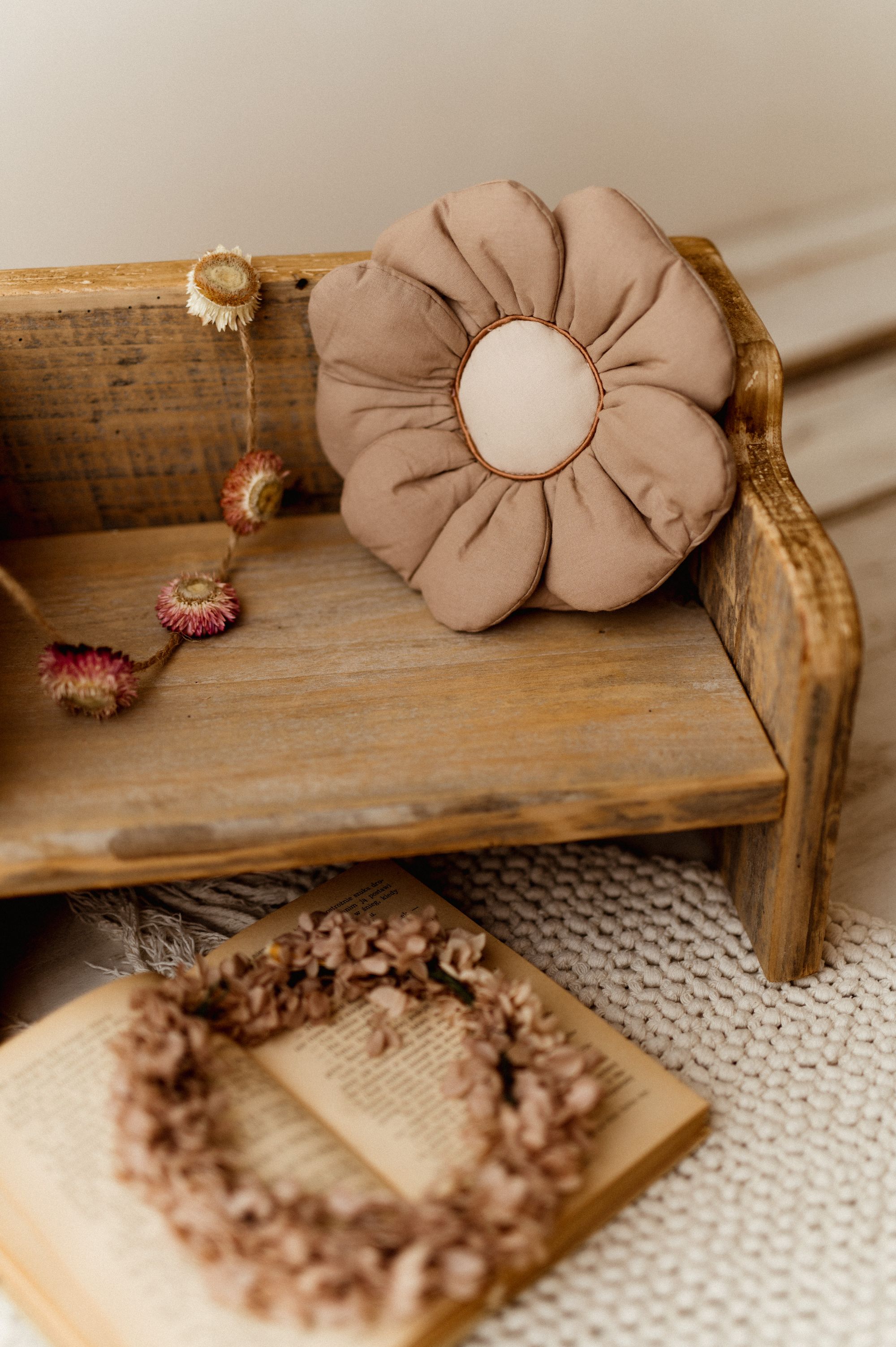 Beżowa torebka dla dziewczynki bawełniana kwiatuszek boho