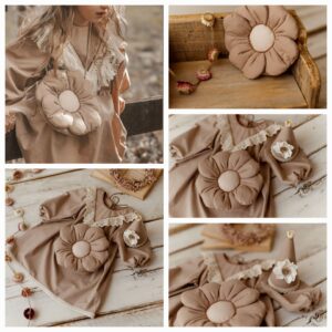 Beżowa torebka dla dziewczynki bawełniana kwiatuszek boho