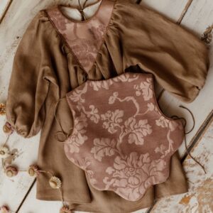 Beżowa vintage sukienka lniana damska kwiaty żakard Marysia taupe