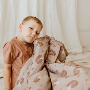 Beżowy kocyk bawełniany dla dzieci 3w1 jeżyki coffe junior