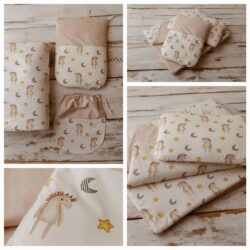 Beżowy kocyk do przedszkola 160×120 cm 3w1 z poduszką