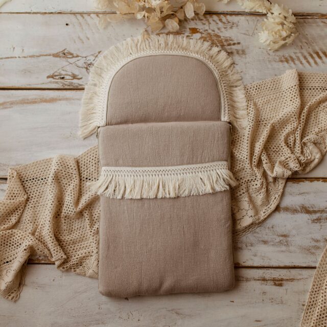 Beżowy śpiworek dla niemowląt 40×75 len 100%