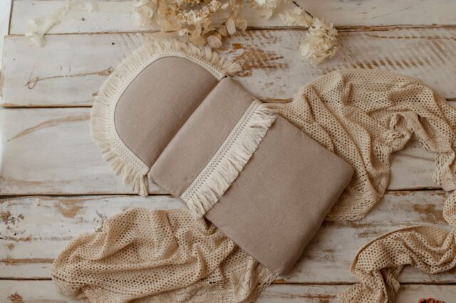 Beżowy śpiworek dla niemowląt 40×75 len 100%