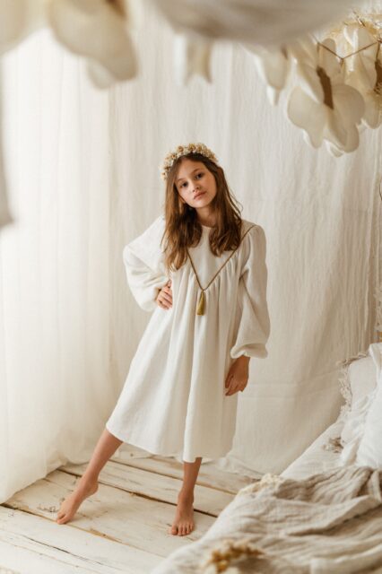 Biała lniana damska sukienka Marysia white day