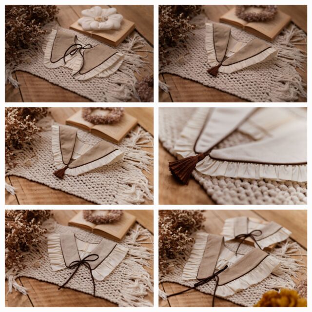 Biały kołnierzyk z falbanką damski lniany anielka milk