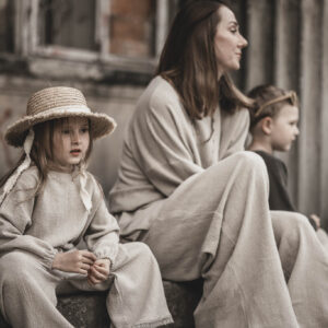 Bluza lniana damska oversize szara glina