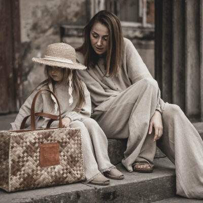 Bluza lniana damska oversize szara glina