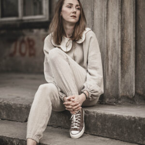 Bluza lniana damska oversize szara glina