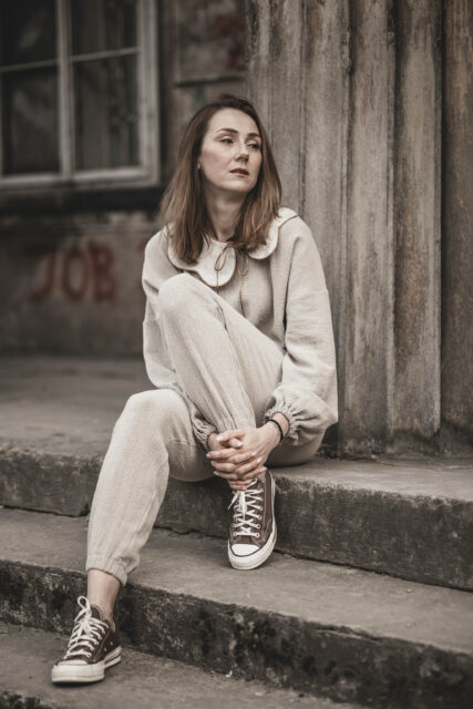 Bluza lniana damska oversize szara glina