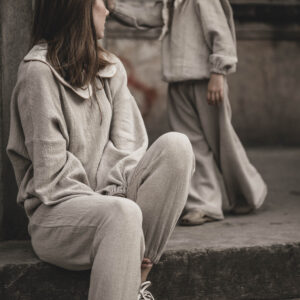 Bluza lniana damska oversize szara glina