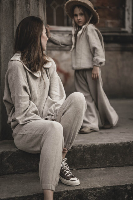 Bluza lniana damska oversize szara glina