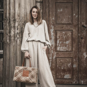 Bluza lniana damska oversize szara glina