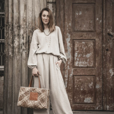 Bluza lniana damska oversize szara glina