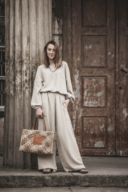 Bluza lniana damska oversize szara glina