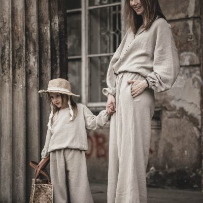 Bluza lniana damska oversize szara glina