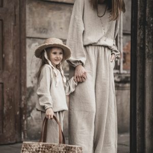 Bluza lniana damska oversize szara glina