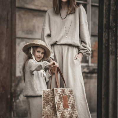 Bluza lniana damska oversize szara glina