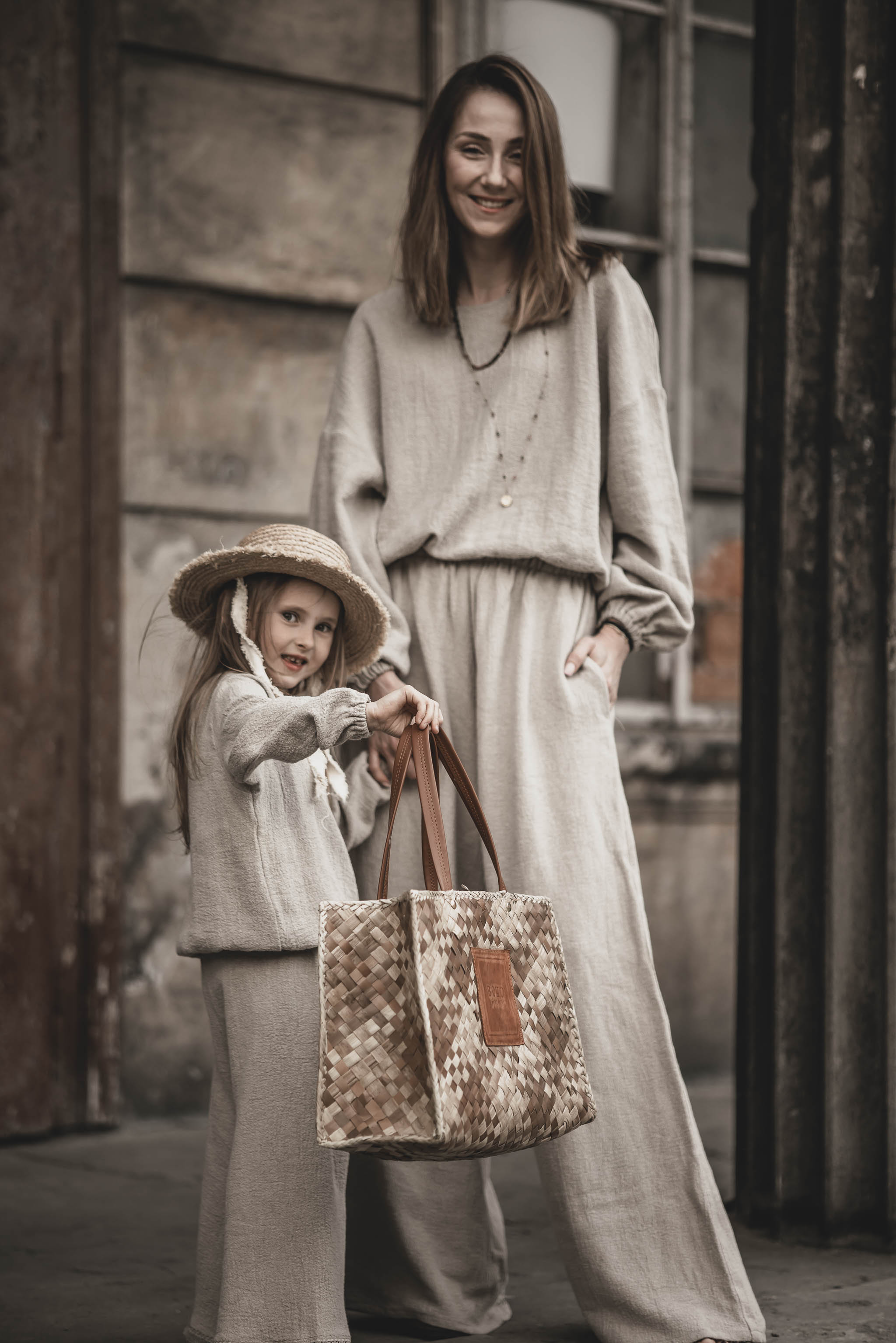 Bluza lniana damska oversize szara glina