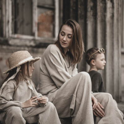 Bluza lniana damska oversize szara glina