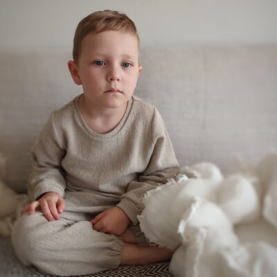 Bluza lniana dla dzieci basic unisex szara glina