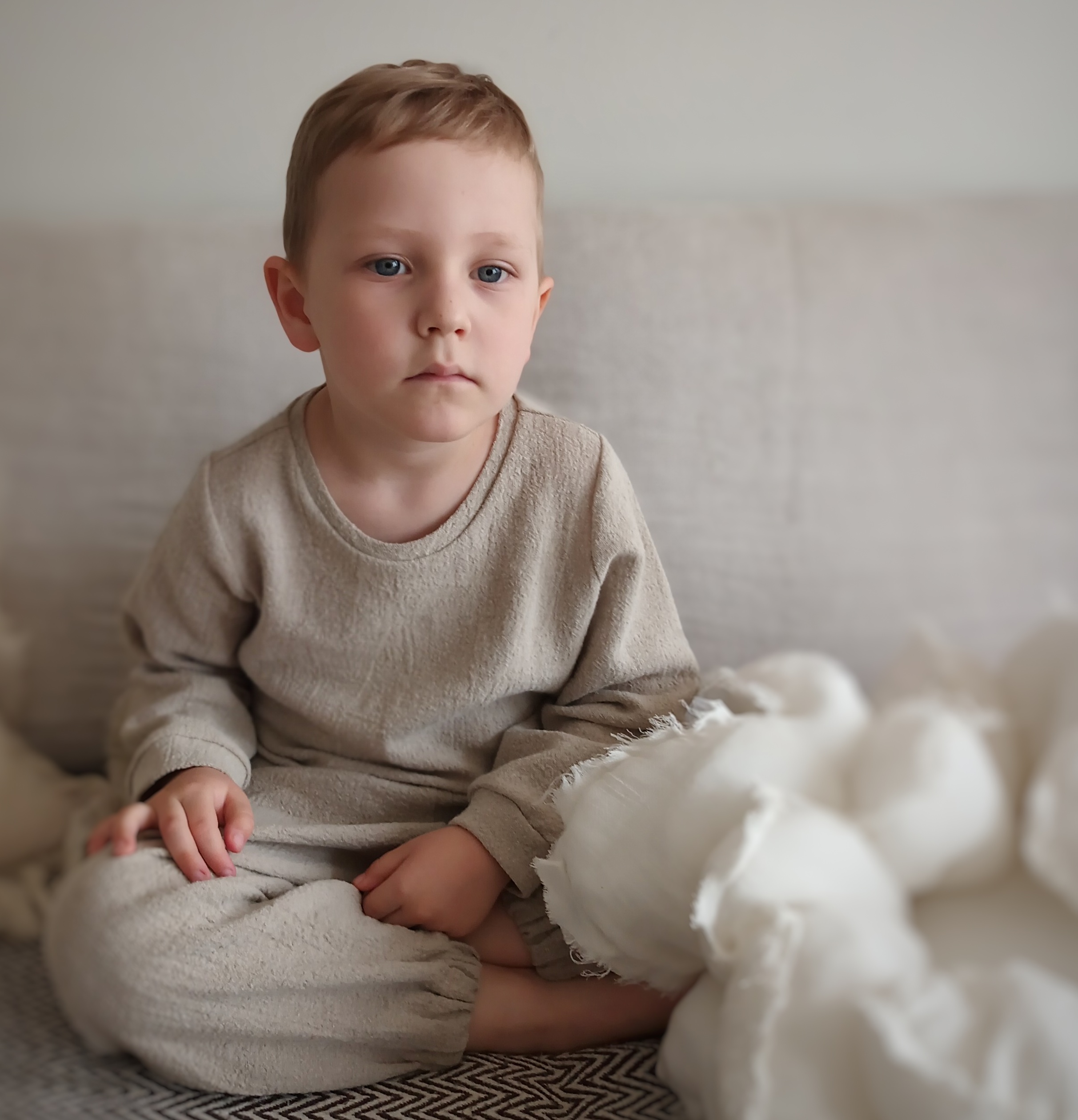 Bluza lniana dla dzieci basic unisex szara glina